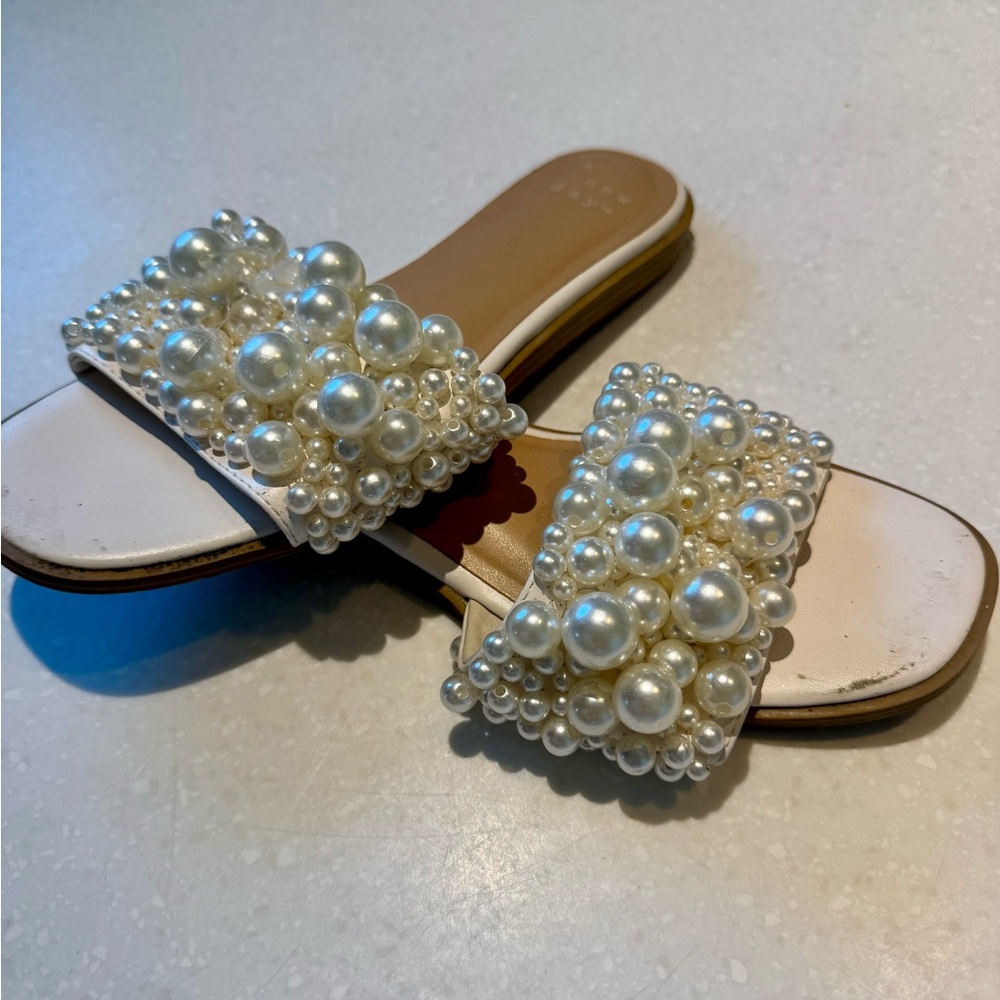 a new day Pearl Embellished White Sandals